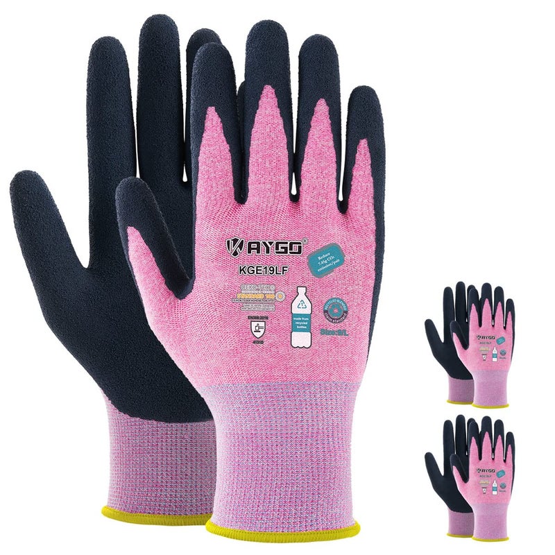 KAYGO Work Gloves for Women KGE19L Eco Friendly Gloves with Breathable Rubber Coated, 12 Pairs,XS,Pink - Image 1